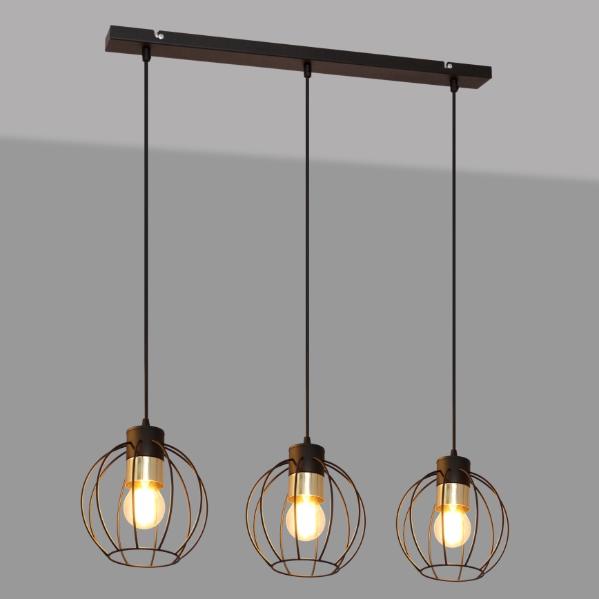 Luster na lanku STARLIGHT 3xE27/15W/230V čierna/zlatá