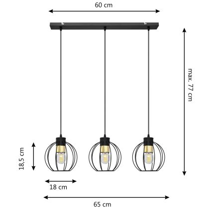 Luster na lanku STARLIGHT 3xE27/15W/230V čierna/zlatá