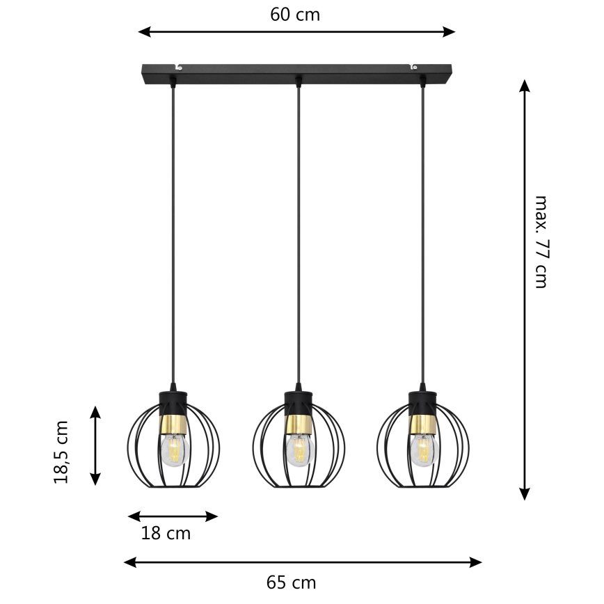 Luster na lanku STARLIGHT 3xE27/15W/230V čierna/zlatá