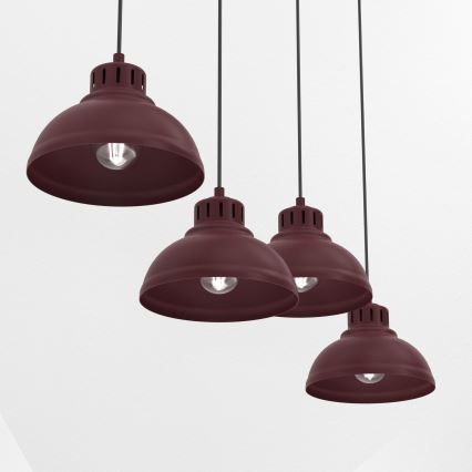 Luster na lanku SVEN 4xE27/15W/230V bordový