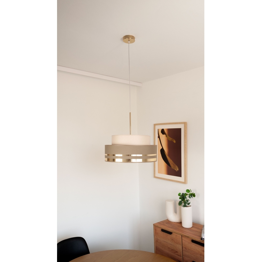 Luster na lanku TAMI 1xE27/60W/230V béžová/hnedá/zlatá
