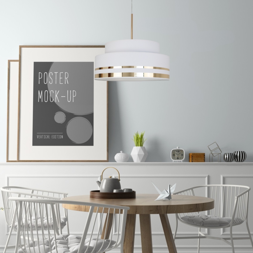 Luster na lanku TAMI 1xE27/60W/230V pr. 40 cm krémová/zlatá