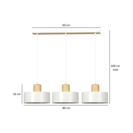 Luster na lanku TORIN 3xE27/15W/230V biela