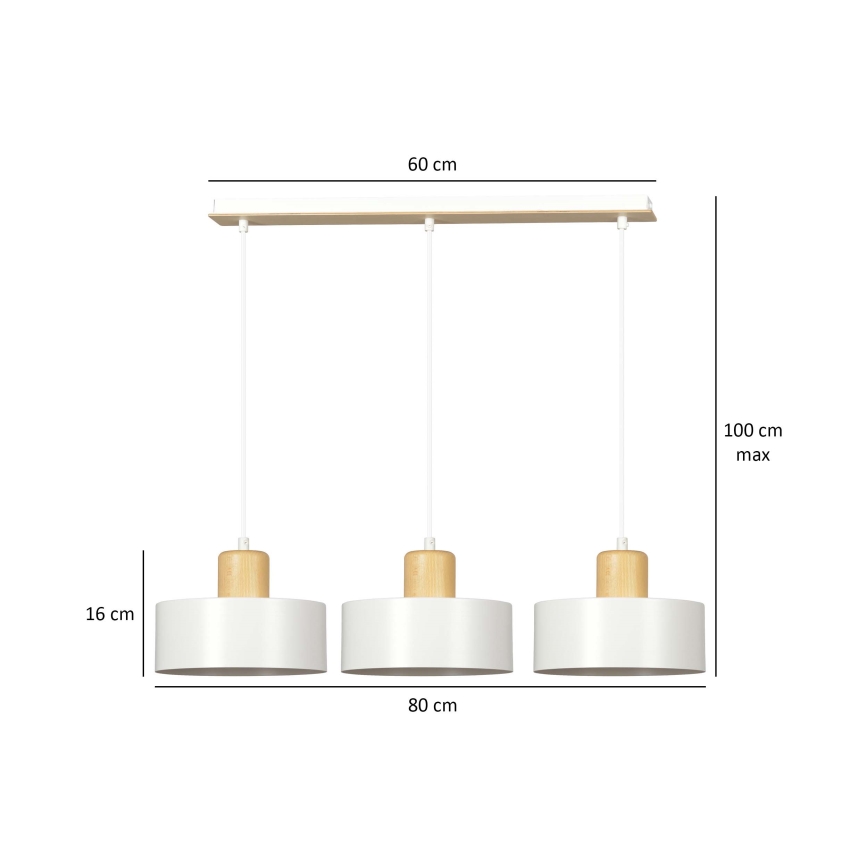 Luster na lanku TORIN 3xE27/15W/230V biela