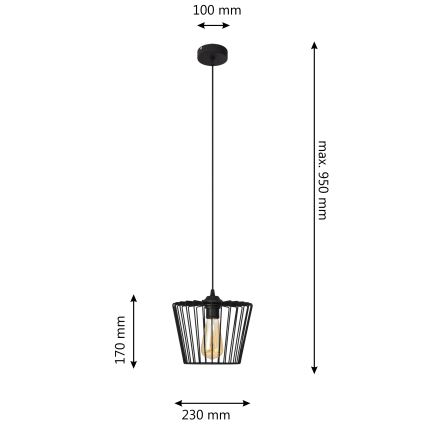 Luster na lanku TORRI 1xE27/15W/230V pr. 23 cm čierna