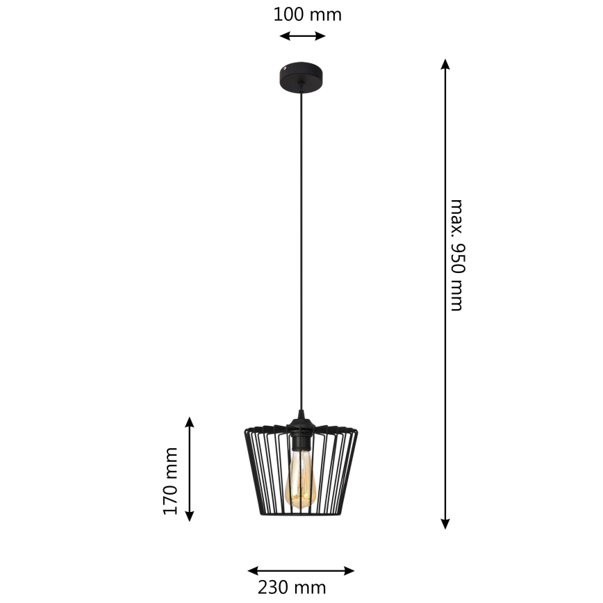 Luster na lanku TORRI 1xE27/15W/230V pr. 23 cm čierna