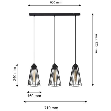 Luster na lanku TORRI 3xE27/15W/230V čierna
