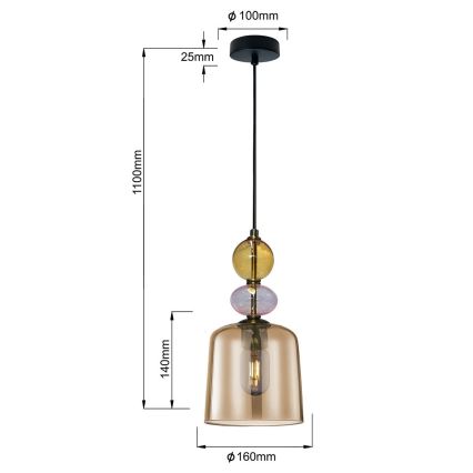 Luster na lanku TROPEA 1xE27/15W/230V čierna/dymová béžová/ružová