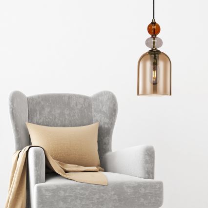 Luster na lanku TROPEA 1xE27/15W/230V čierna/dymovočervená/béžová