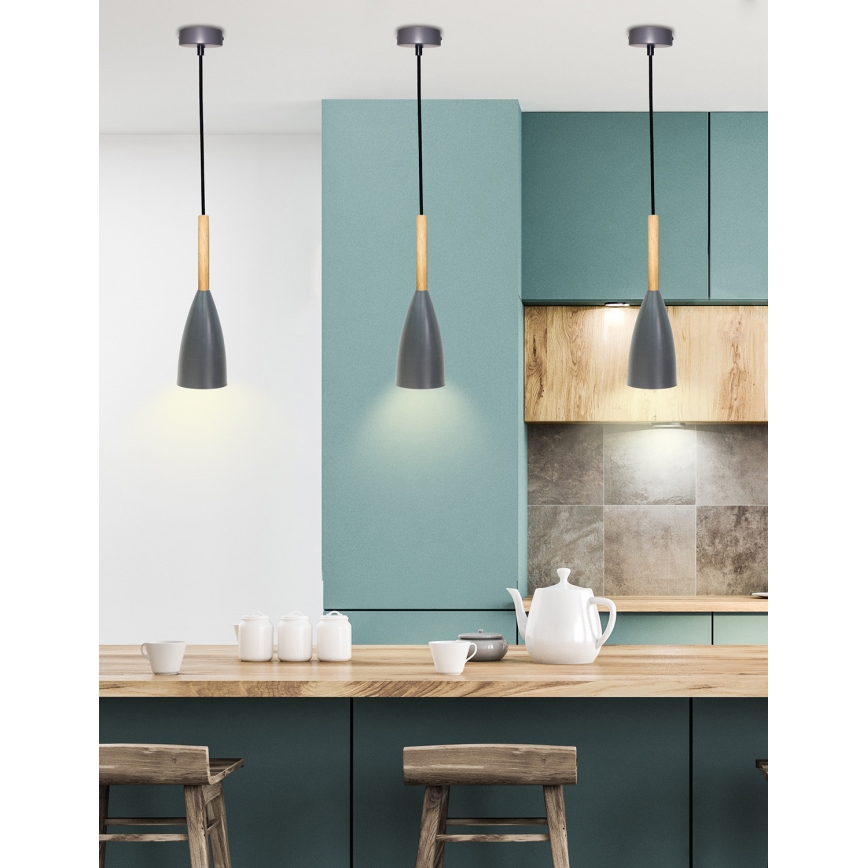 Luster na lanku TROSA 1xE27/40W/230V šedá/buk