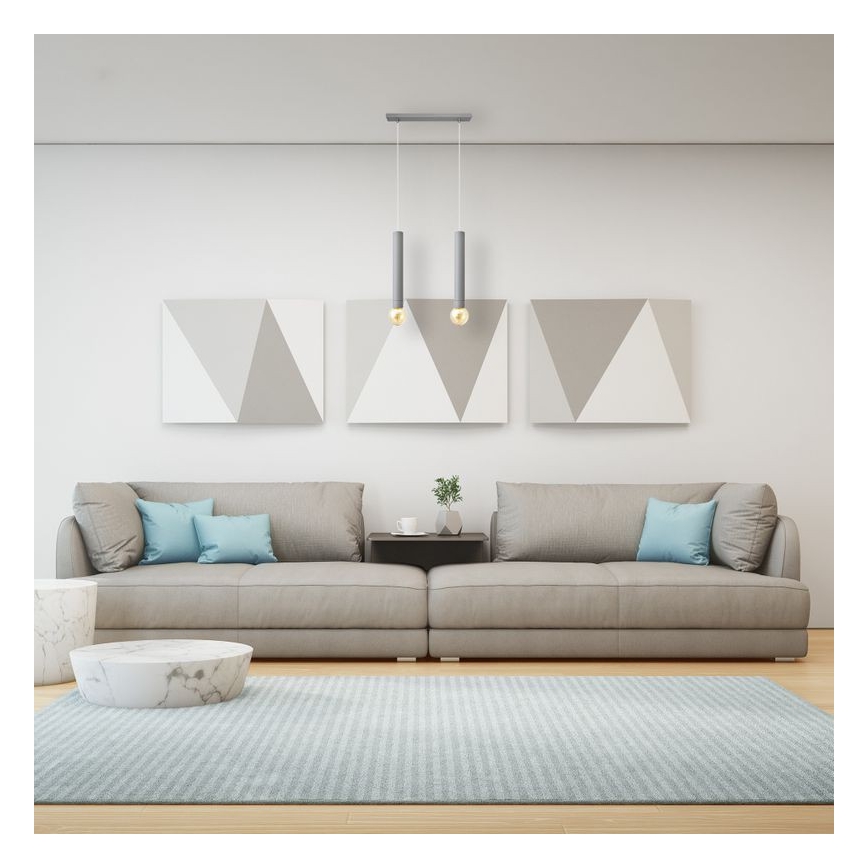 Luster na lanku TUBA 2xE27/15W/230V šedá