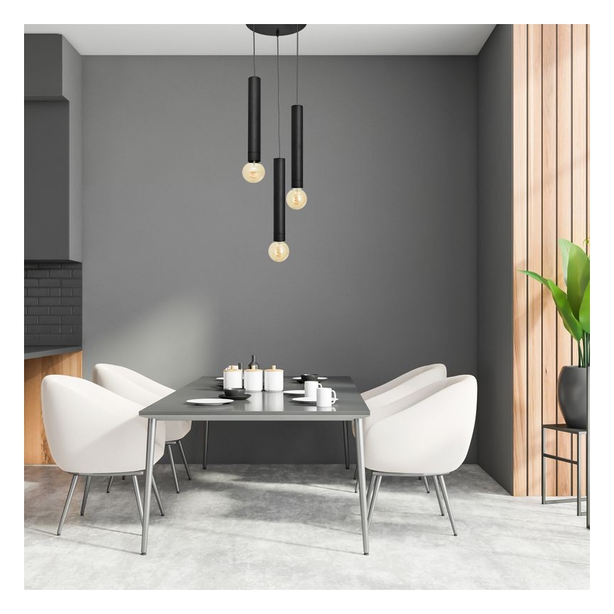 Luster na lanku TUBA 3xE27/15W/230V čierna