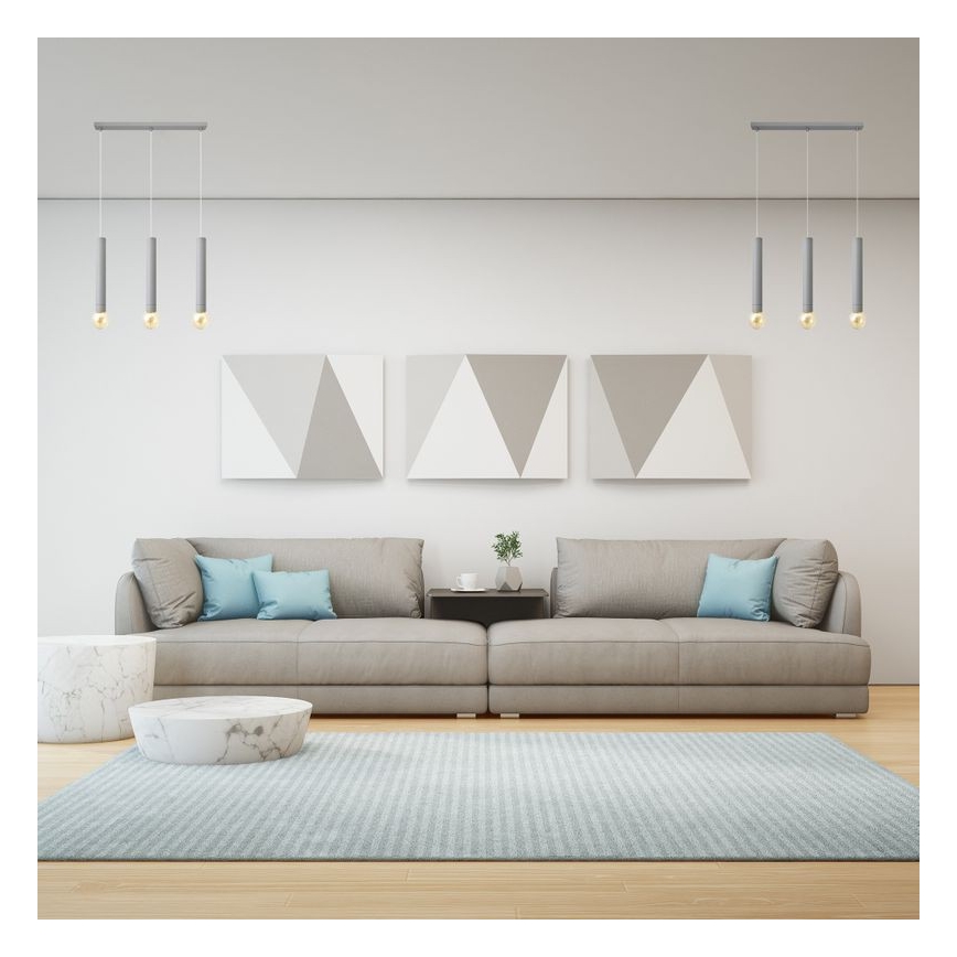 Luster na lanku TUBA 3xE27/15W/230V šedá