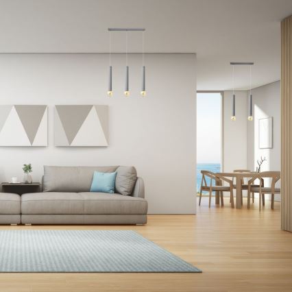 Luster na lanku TUBA 3xE27/15W/230V šedá