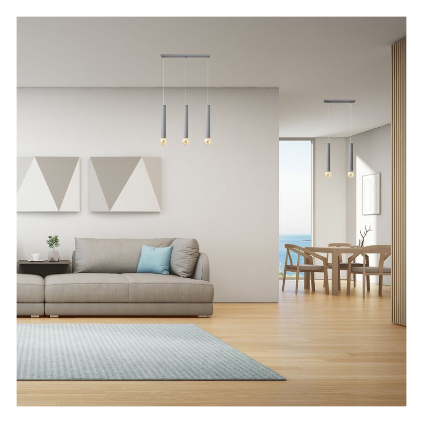 Luster na lanku TUBA 3xE27/15W/230V šedá
