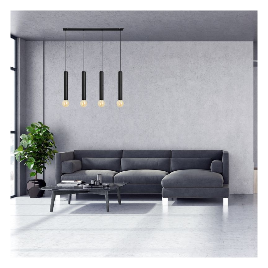 Luster na lanku TUBA 4xE27/15W/230V čierna