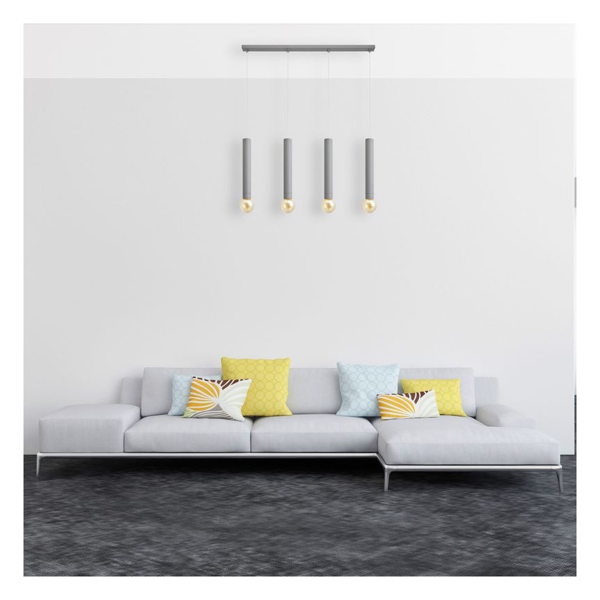 Luster na lanku TUBA 4xE27/15W/230V šedá