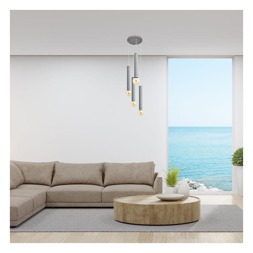 Luster na lanku TUBA 4xE27/15W/230V šedá
