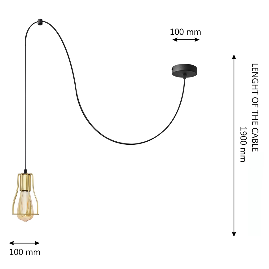 Luster na lanku TUBE 1xE27/15W/230V čierna/zlatá