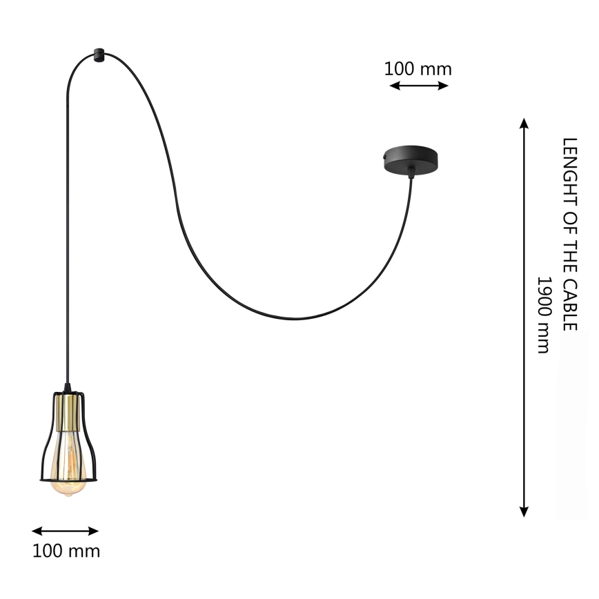 Luster na lanku TUBE 1xE27/15W/230V čierna/zlatá