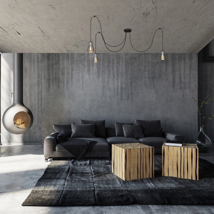Luster na lanku TUBE 3xE27/10W/230V pavúk čierna/lesklý chróm