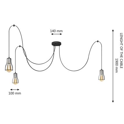 Luster na lanku TUBE 3xE27/10W/230V pavúk čierna/lesklý chróm