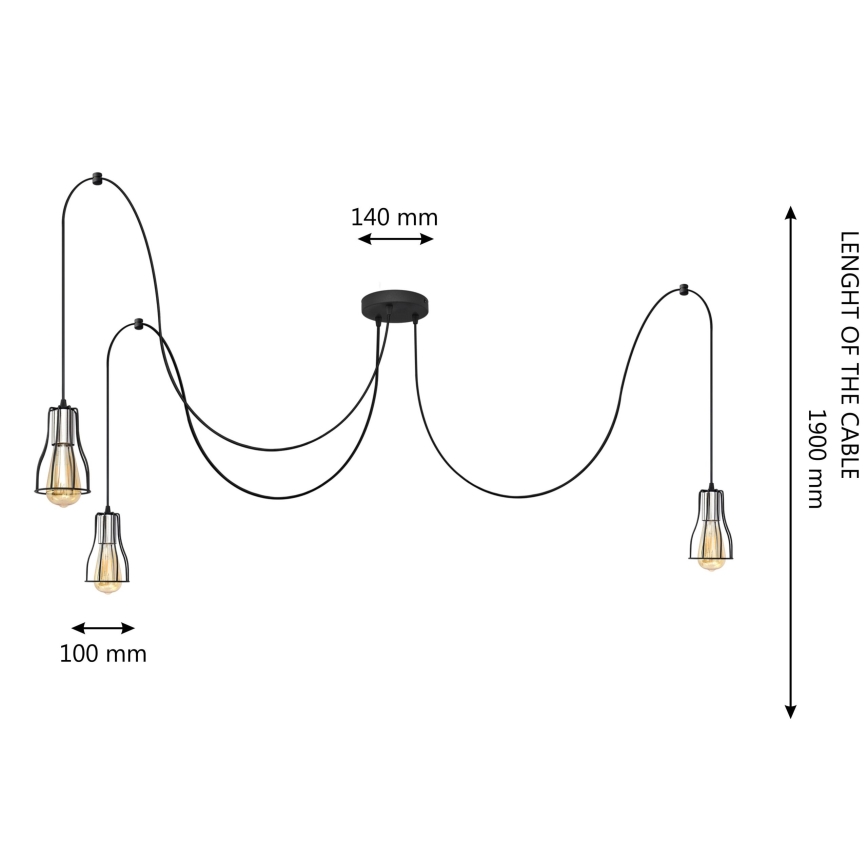 Luster na lanku TUBE 3xE27/10W/230V pavúk čierna/lesklý chróm