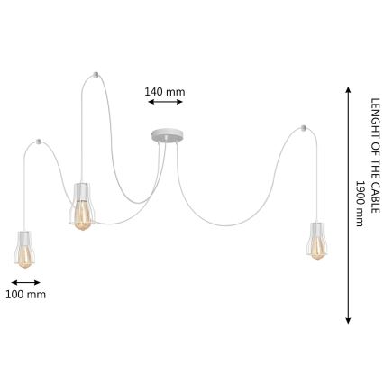 Luster na lanku TUBE 3xE27/15W/230V pavúk biela