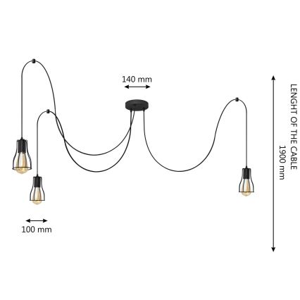 Luster na lanku TUBE 3xE27/15W/230V pavúk čierna
