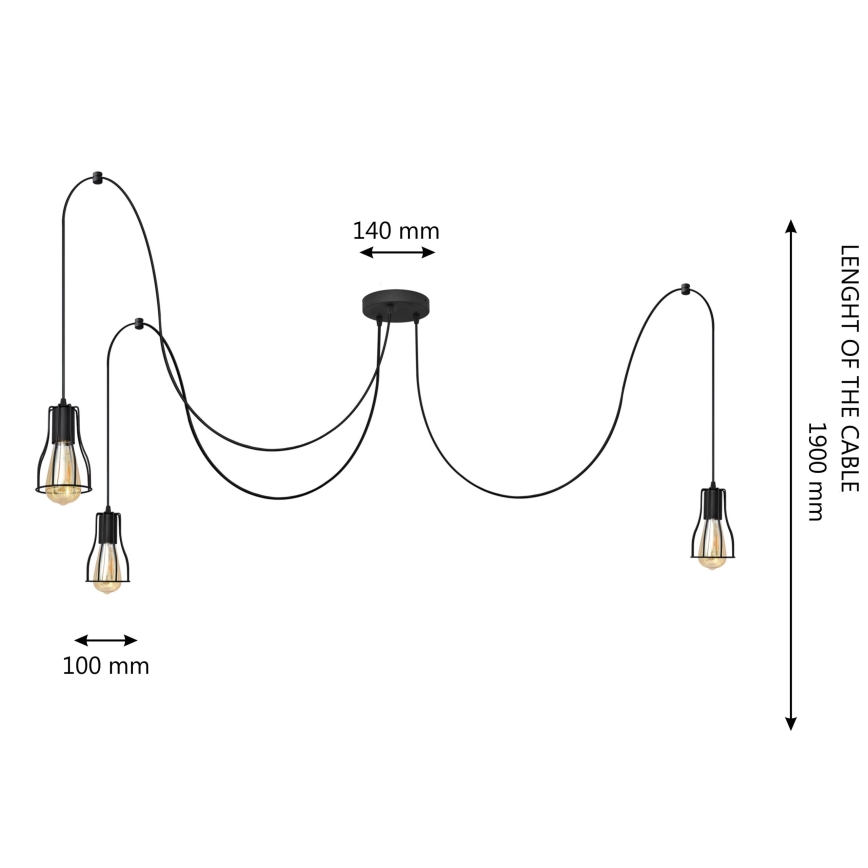 Luster na lanku TUBE 3xE27/15W/230V pavúk čierna