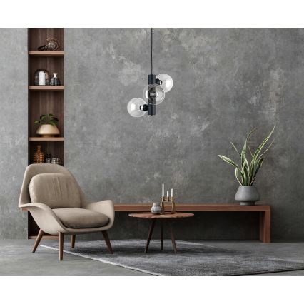 Luster na lanku TUBE 3xE27/60W/230V čierna/číra