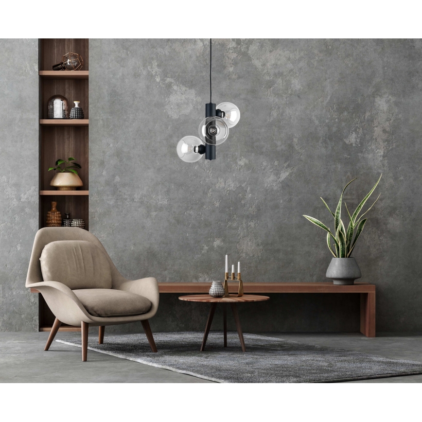 Luster na lanku TUBE 3xE27/60W/230V čierna/číra