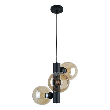 Luster na lanku TUBE 3xE27/60W/230V čierna/dymová béžová