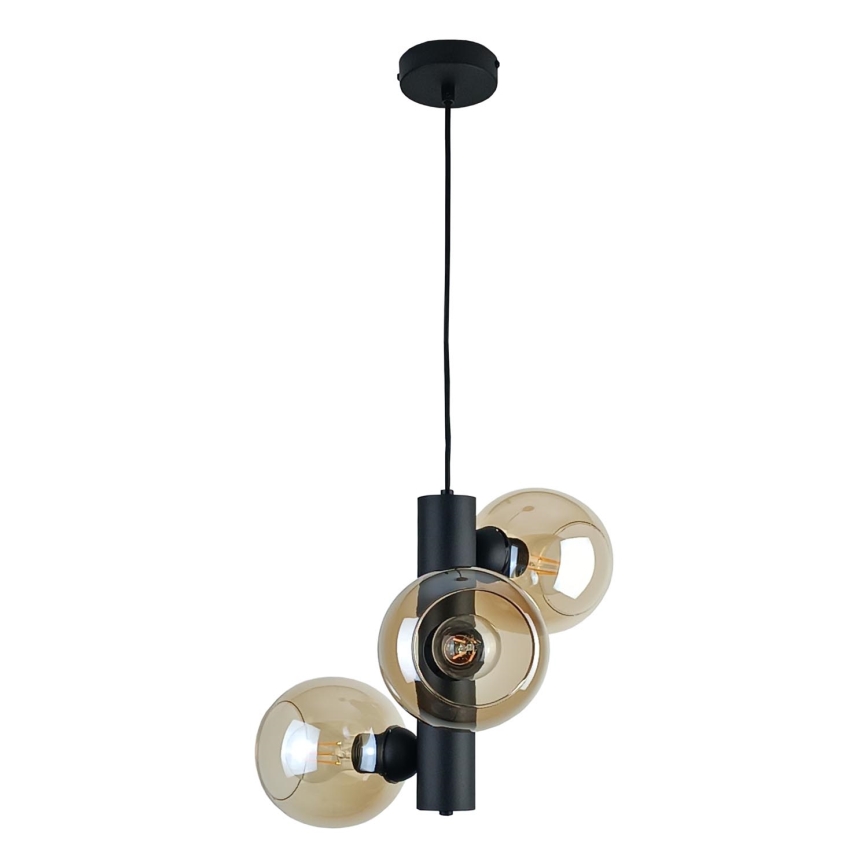 Luster na lanku TUBE 3xE27/60W/230V čierna/dymová béžová