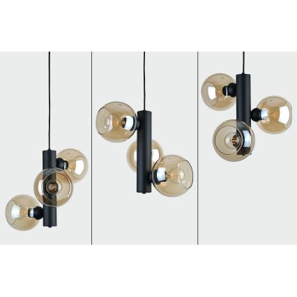 Luster na lanku TUBE 3xE27/60W/230V čierna/dymová béžová