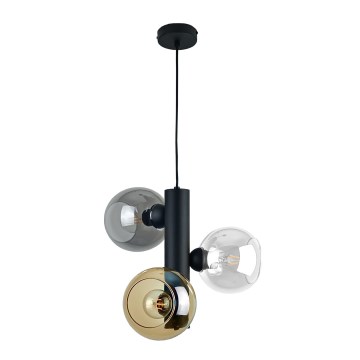 Luster na lanku TUBE 3xE27/60W/230V čierna/dymová čierna/dymová béžová/číra