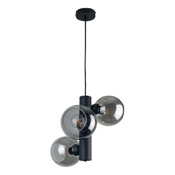 Luster na lanku TUBE 3xE27/60W/230V čierna/dymová čierna