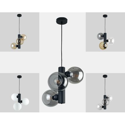 Luster na lanku TUBE 3xE27/60W/230V čierna/dymová čierna
