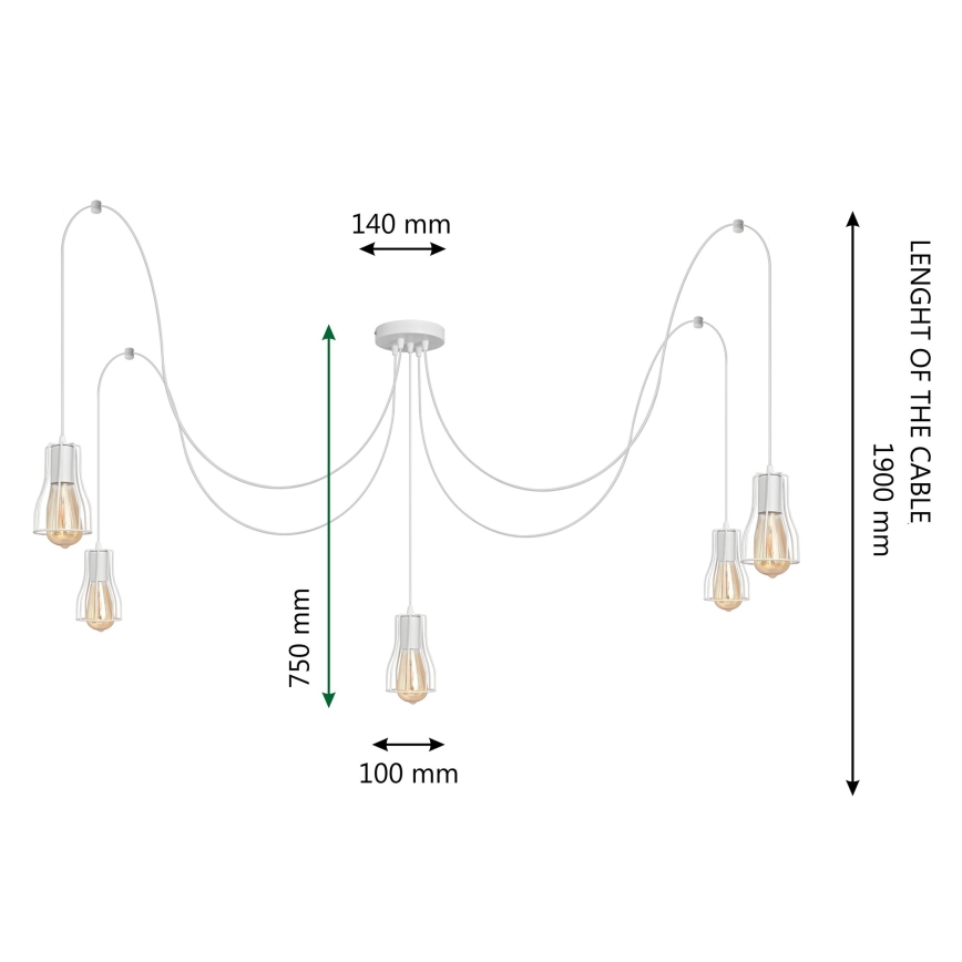 Luster na lanku TUBE 5xE27/15W/230V pavúk biela