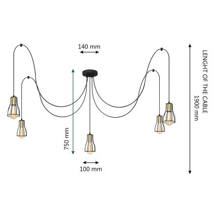 Luster na lanku TUBE 5xE27/15W/230V pavúk čierna/lesklý chróm