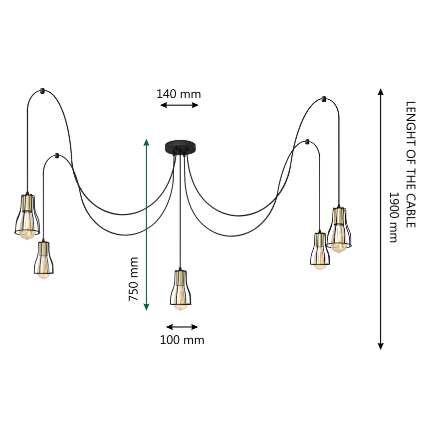 Luster na lanku TUBE 5xE27/15W/230V pavúk čierna/lesklý chróm