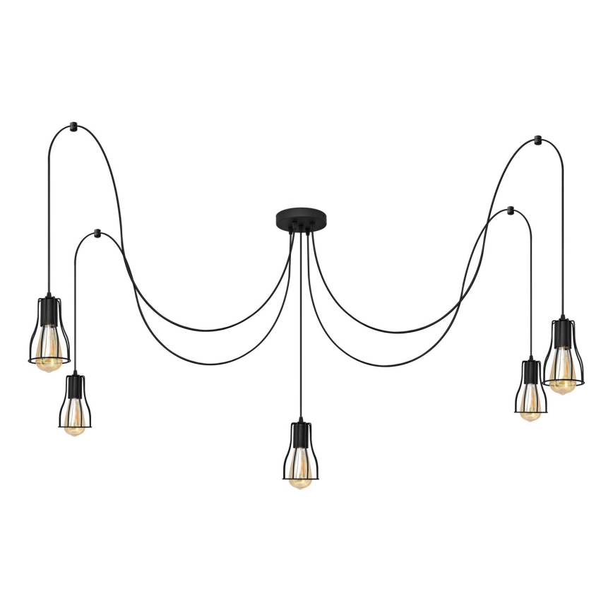 Luster na lanku TUBE 5xE27/15W/230V pavúk čierna