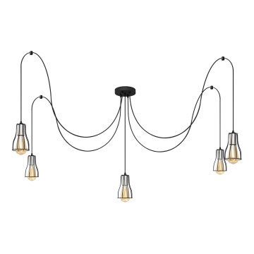 Luster na lanku TUBE 5xE27/15W/230V pavúk čierna/lesklý chróm