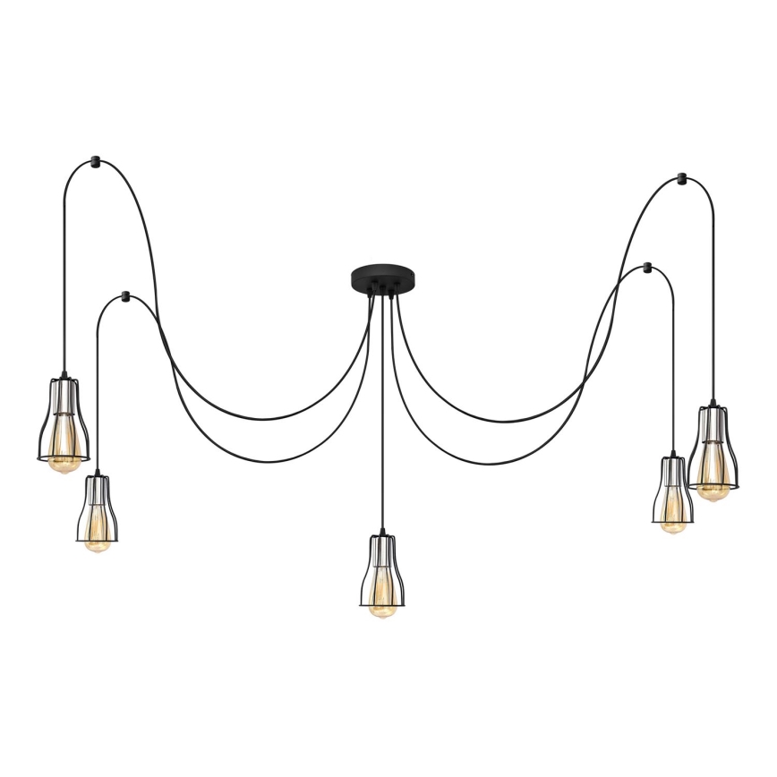 Luster na lanku TUBE 5xE27/15W/230V pavúk čierna/lesklý chróm
