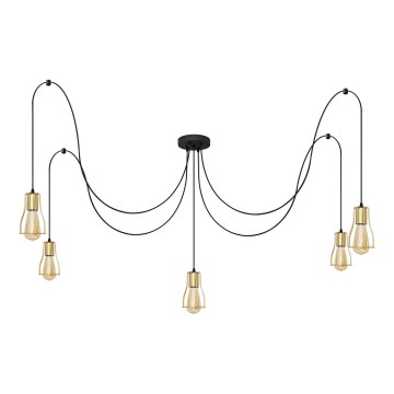 Luster na lanku TUBE 5xE27/15W/230V pavúk čierna/zlatá