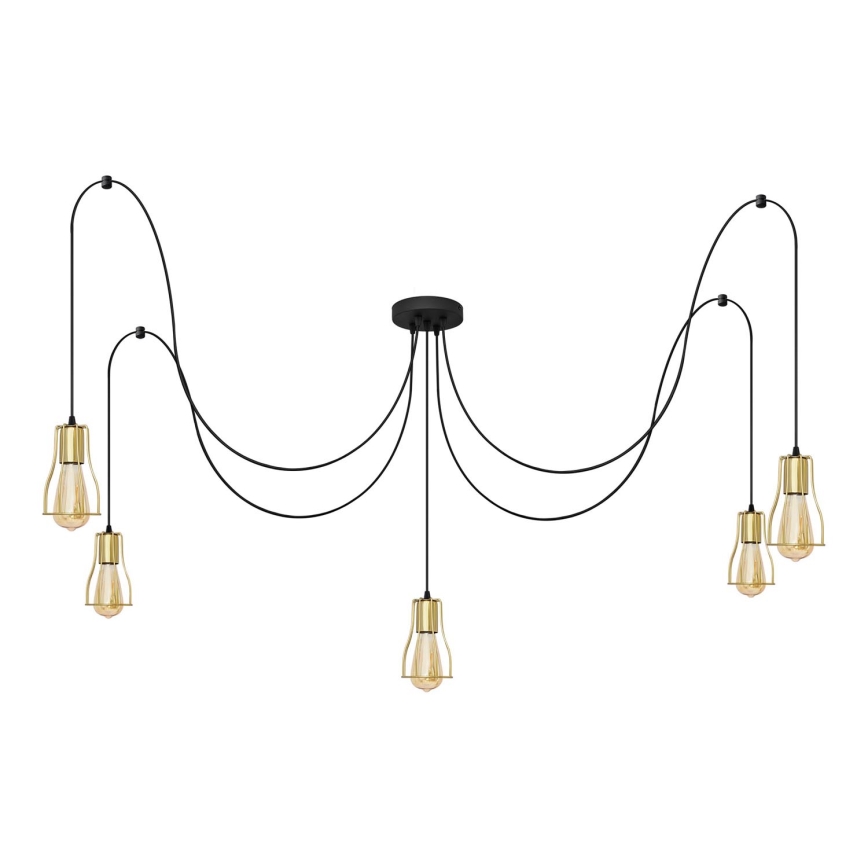 Luster na lanku TUBE 5xE27/15W/230V pavúk čierna/zlatá
