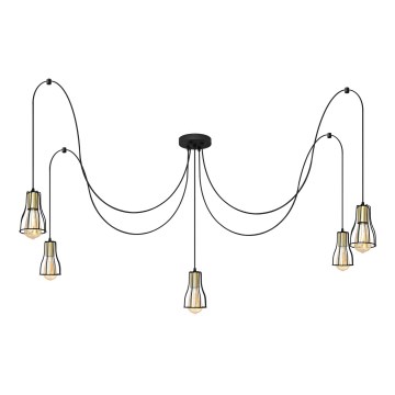 Luster na lanku TUBE 5xE27/15W/230V pavúk čierna/zlatá