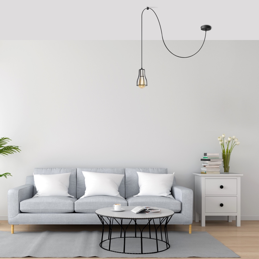Luster na lanku TUBE LONG 1xE27/15W/230V čierna/lesklý chróm