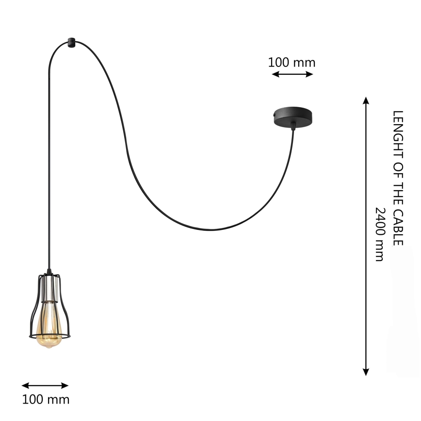 Luster na lanku TUBE LONG 1xE27/15W/230V čierna/lesklý chróm