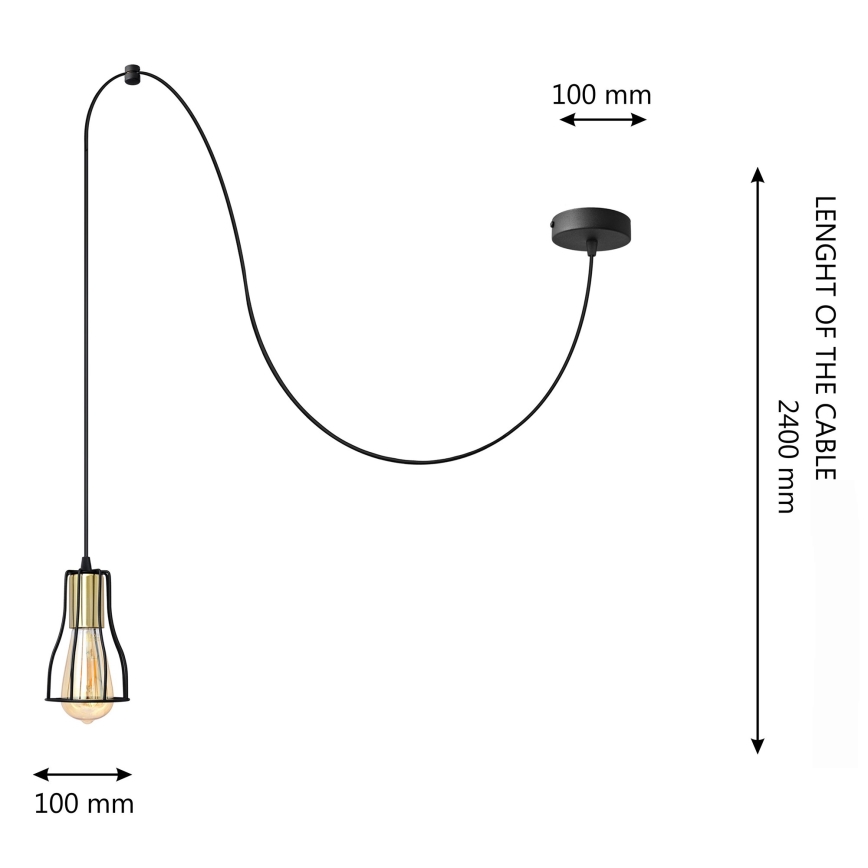 Luster na lanku TUBE LONG 1xE27/15W/230V čierna/zlatá